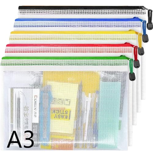 A3 Plastic Wallets -5 Pack Plastic Mesh Zip File Document Folders,A3 Folders Plastic Document Bags Zipper Bag Zip Wallet