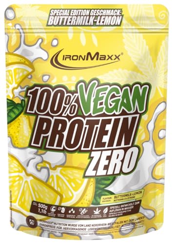 IronMaxx 100% Vegano Protein Zero - Suero de leche limón 500g | Proteína en polvo sin azúcar y rica en proteínas elaborada con 4 componentes | Proteína vegana en polvo sin aspartamo