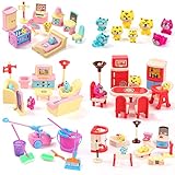 59 Pcs Miniature Dollhouse Furniture Accessories Living Room Dining Room Bedroom Bathroom House Furniture Doll Housework Cleaning Set Furniture for Dollhouse Toys Kindergarten Toys Pretend Play Toys