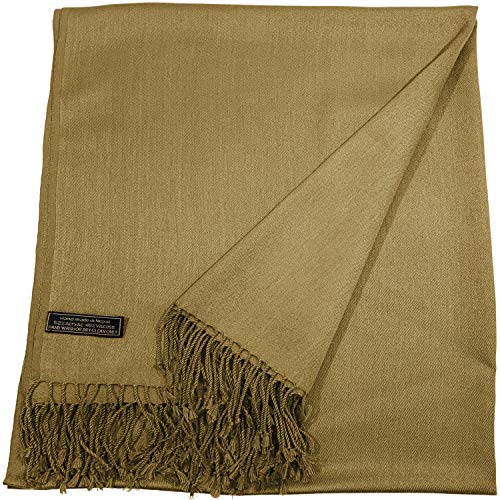 CJ Apparel Gold Solid Color Tassels Design Nepalese Shawl Scarf Wrap Stole Throw Head Wrap Pashmina Hand Made in Nepal New3