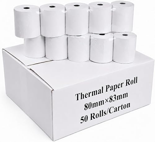80x83 Thermal Till Rolls Premium POS Receipt Paper – Box of 50 Rolls