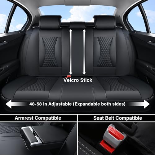 Image of Coverado Waterproof Nappa Leather Car Seat Covers Full Set, 5-Seat Car Seat Protector, Front & Rear Cushions Fit for Most Sedans, SUVs,Trucks,Black