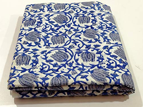 Traditional Jaipur Tissu en coton imprimé par le tissu de tissu imprimé indien Yard pour robe d'été, Kurti, coussin, housse de canapé, écharpe, coussin, housse de canapé (5 Yards) Cover