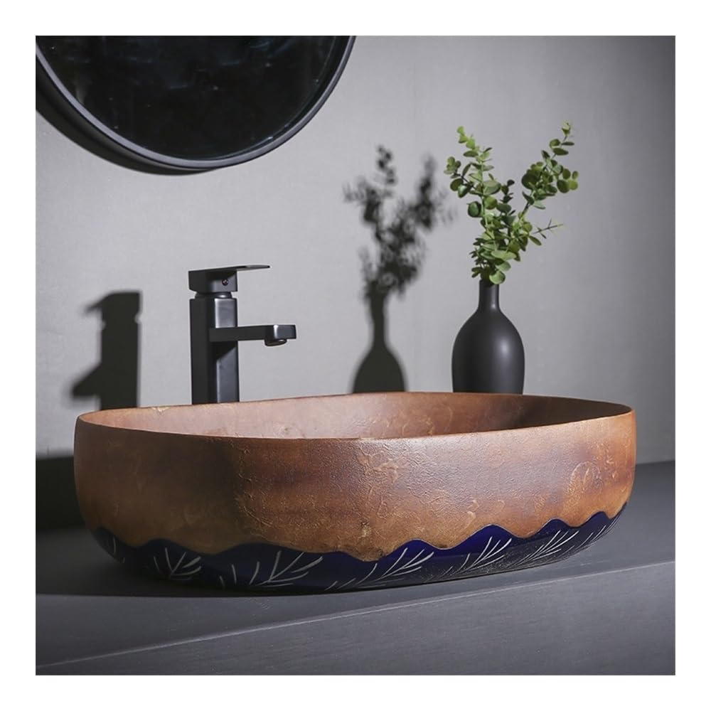 Toilettes Waschbecken 58 * 40 * 14cm Schiff Oval Braun Porzellan Keramik Kunst Becken modern