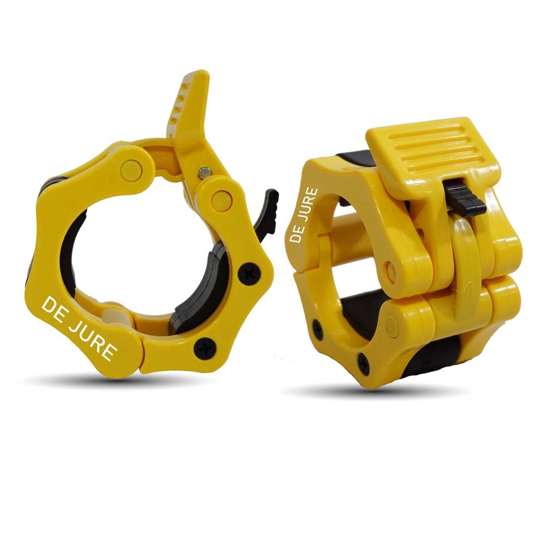 ABB INITIO GYM Olympic Rod Lock Barbell Clamp Collar Quick Release Pair of Locking Weight Clips Fit 2 Inch Barbell Lock for Workout, Weightlifting, Fitness & Strength Training, 1 Pair (Yellow)