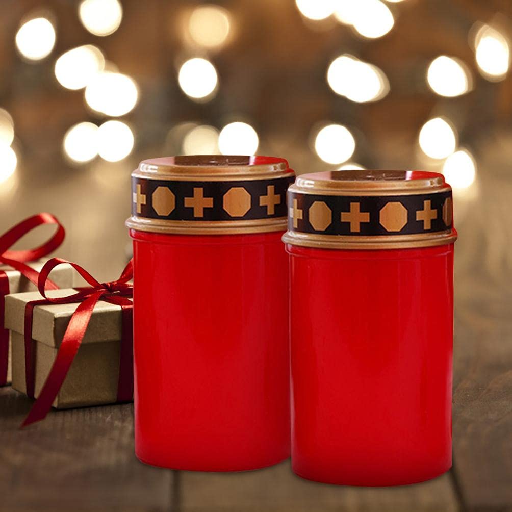 TGTB Juego de 2 pcs Lámpara Grave Velas Graves LED Rojo, Impermeable, luz eterna, eléctrica, Llama Centelleante, color rojo – Duración hasta aprox 180 Días (para 2 pilas LR14 – No Incluidas) (Rojo)