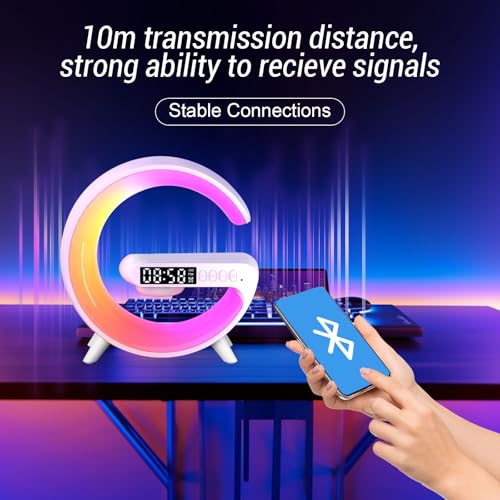 Les-Theresa G Light Wireless Charger Wireless Speaker Charger Light with Bluetooth Speaker Bedside Lamp G Atmosphere Lamp with Alarm Clock for Adults Gifts (White) - Image 2