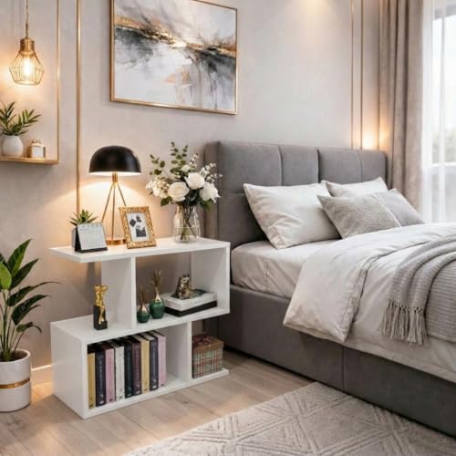 Image of SPYDER CRAFT Zig Zag Engineered Wood Bedside Table for Bedroom|Wooden Modern Side Tables for Bedroom|Side Table for Bed Room|Corner Table for Bed Room Finish Color -White, DIY(Do-It-Yourself)