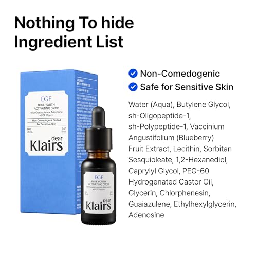 DearKlairs Korean EGF Serum - Blue Youth Activating Drop with EGF & FGF (10ppm Each), Barrier Repair & Post-Blemish Marks, Sensitive Skin-Friendly, Daily Calm & Soothe, 1.69 Fl Oz - Image 9