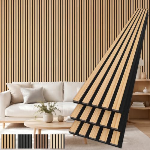 TONOR Wood Slat Panel, 3 Pack Acoustic Panels for Wall Decor, 240cm x 20cm -1.44m², Interior Wall Décor Slat Wall for Noise Cancelling, Studio, Living Room, Office, Bedroom, Natural Oak