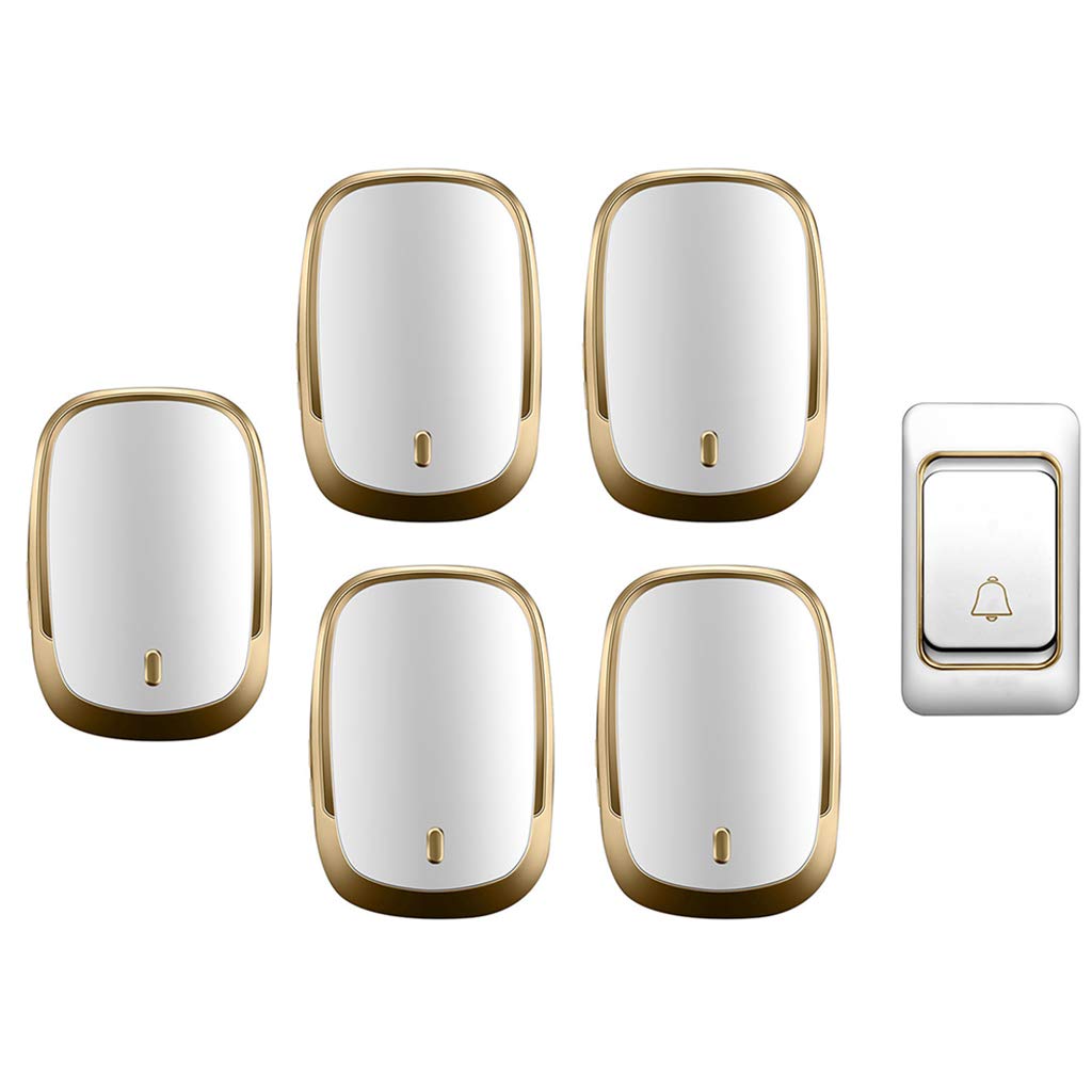 Kit Campanello Wireless Impermeabile 36 Melodie Portata 300M 1 Trasmettitore 5 Ricevitori LED Multicolor(Gold)