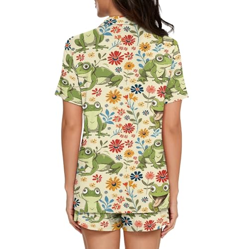 Image of Pjs Womens Short Sleeve Button Down Pajamas Set Two-Piece Nightwear with Pockets