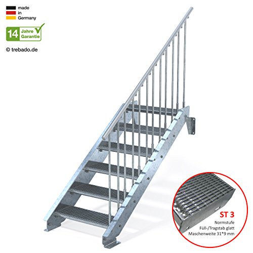 Preisvergleich Produktbild Außentreppe 6 Stufen 70 cm Laufbreite einseitiges Geländer rechts