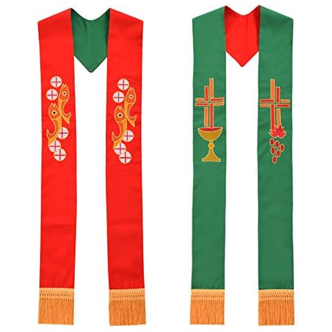 BLESSUME Men's Pastor Vest Ts Reversible Stole with Fish Chalice Embroidery Red and Green Cover