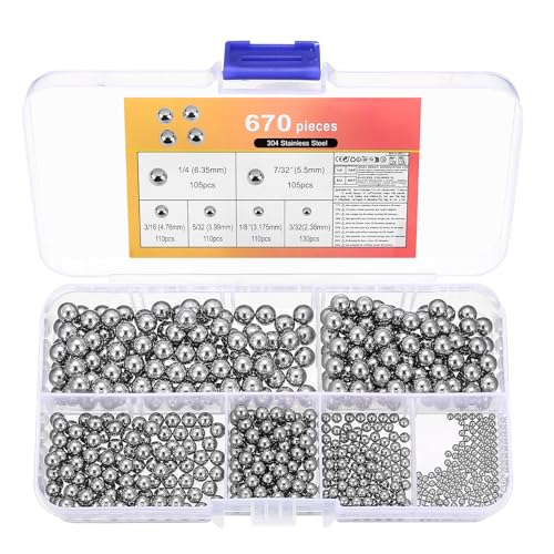 670Pièces Billes de Précision en Acier Inoxydable, Roulement à Billes en Acier Inoxydable, Sphères pour Roulements de Vélo Roulettes de Véhicule...