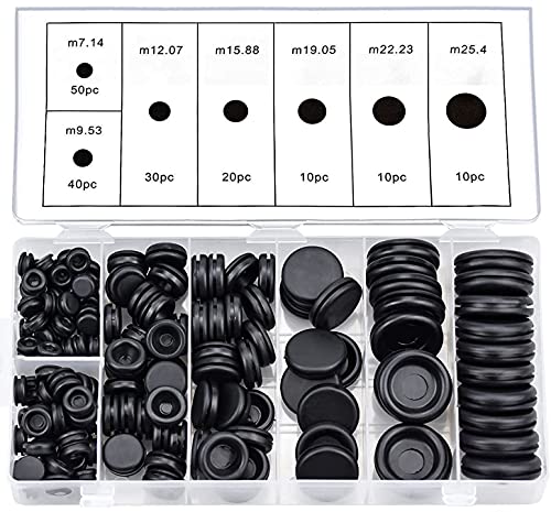 Litensh 170 STKS Rubber Grommet Kit 7 Maten Firewall Gat Plug Elektrische Draad Pakking Kit voor Auto Draad Plug en Kabel, Zwart