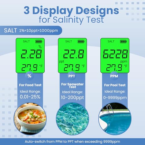 all-new 2025 pool salt tester amp ph meter  digital 5-in-1 salinity ph temperature ec amp tds meter for pools hot tubs aquariums hydroponics and drinking water  high accuracy amp easy calibration