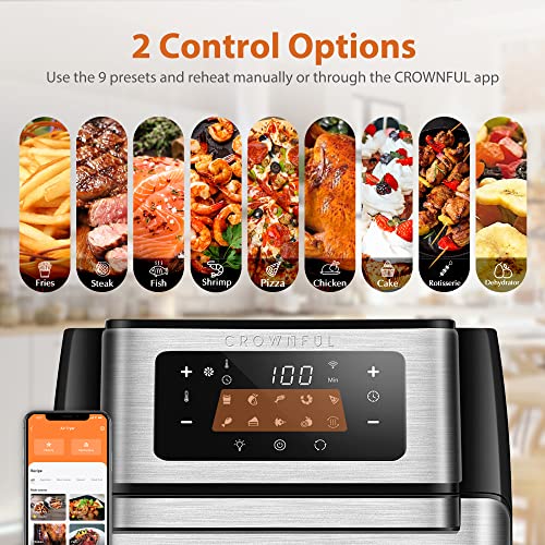CROWNFUL Smart Air Fryer Toaster Oven Combo, 10.6 Quart WiFi Convection
