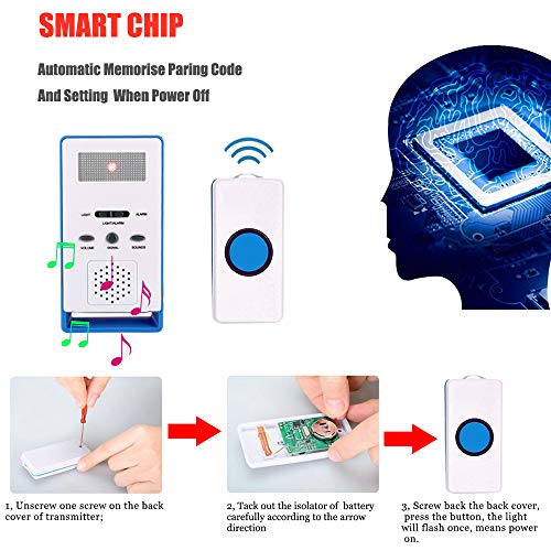 FUNRUI Patient Alert Alarm System Wireless Pager Alarm Home Safety Emergency Call Button Doorbell Elderly Monitor Caregiver Personal Pager for Elderly Kids Handicapped Pregnant Women, Blue, 1 in 1 - Thumbnail 5