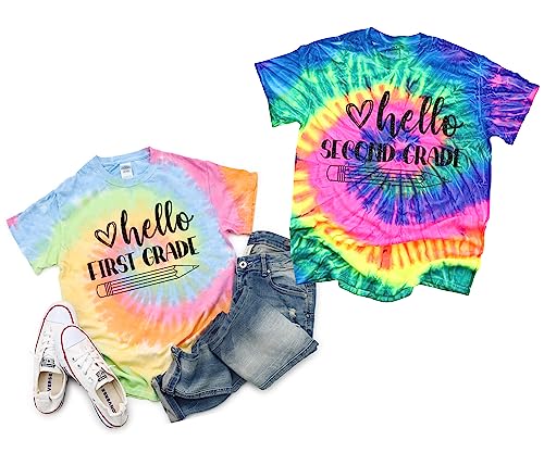 Tie Dye Back to School T-Shirt Hello Grade Tee Shirt Neon Pastel First Second Fifth Sixth Preschool Tie-Dye Any Grade Teacher Elementary