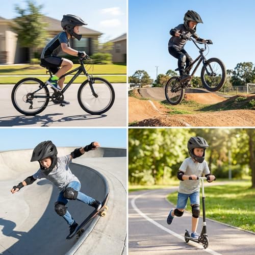 2 in 1 Full Face Bike Helm für BMX Dirtbike mit Abnehmbarem Kinnschutz, Geeignet für 5-10 Jahre, in Verschiedenen Leuchtenden Farben und Größen Erhältlich (Schwarz)