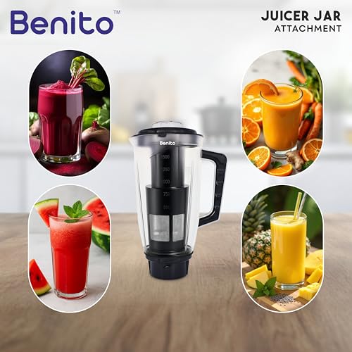 Image of Benito Prime Filter Polycarbonate Juicer Jar (1.5L) for Mixer Grinder - Compatible with 4-Teeth Coupler & Dual Locking System.
