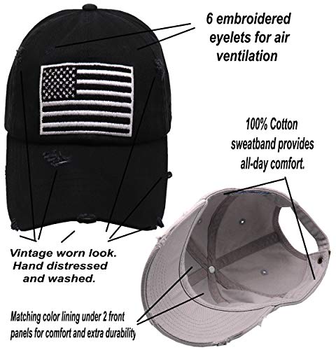 Image of Antourage American Flag Unisex Baseball Hat for Men and Women | USA Flag Mesh Snapback Flat Visor Cap + 2 Patriotic Patches