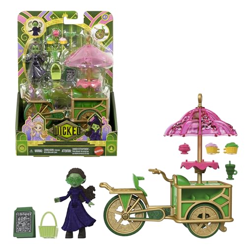 Mattel Universal Pictures’ Wicked Emerald City Dessert Cart Toy with Cart & Elphaba Small Doll & 7 Accessories, Inspired by The Movie