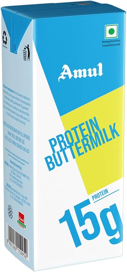Amul High Protein Buttermilk | 15g protein per pack | pack of 8 (8x200mL) | World's first