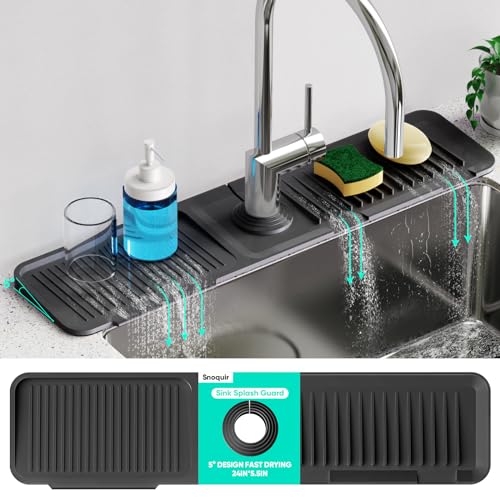 Comparison: Best Material For Kitchen Faucet 6 24 Inch Longer Faucet Mat for Kitchen Sink, 5° Slope Fast Self-draining, Kitchen Sink Splash Guard Silicone Sink Faucet Mat Splash Guard Kitchen Sink Area Tidy Splash Faucet Guard Draining Mat