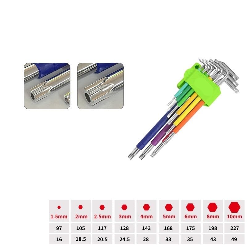 Set 9 Chiavi a Brugola Metriche 1,5-10 mm in Acciaio S2, Chiavi a L con Testa Sferica e Braccio Lungo, per Biciclette, Officina, Auto e Fai da Te(9pcs color d)