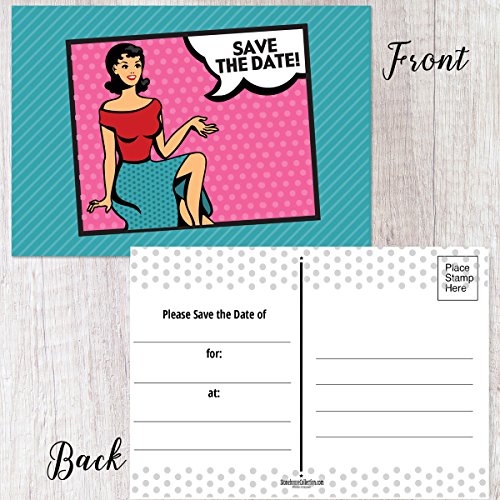 Image of Stonehouse Collection Retro Save The Date Postcards - 4 inch x 6 inch Postcards - Wedding, Baby Shower, Birthdays, Celebration Announcements - 40 Postcards (Retro)