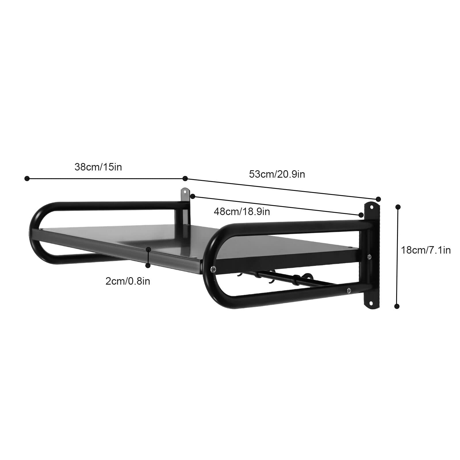 Soporte para microondas, estante de cocina, estante para microondas montado en la pared, con 6 ganchos móviles, acero inoxidable, soporte para microondas, estante de pared, estante de pared