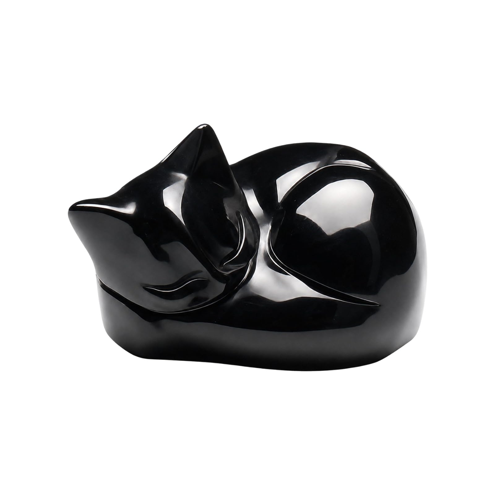 Mistillion Hand Carved Black Obsidian Cat Ornament, Natural Crystal Healing Figurine, Lucky Sleeping Cat Statue for Home Office Desk, Gift for Cat Lovers & Women