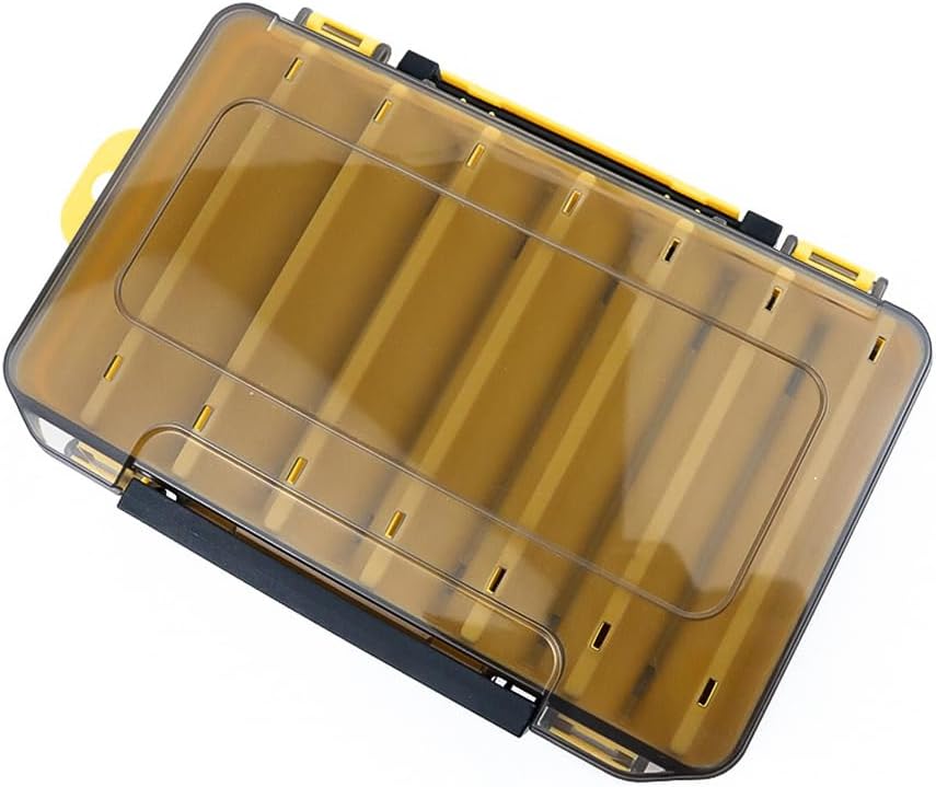 Double-Sided Y-Shaped 14-Compartment Tool Box - Large Yellow Model for Lure Storage, Transparent Plastic Organizer