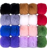 BQTQ 20 Pieces Faux Fur Pom Pom Balls DIY Faux Rabbit Fur Fluffy Pom Pom with Elastic Loop Pom Po...