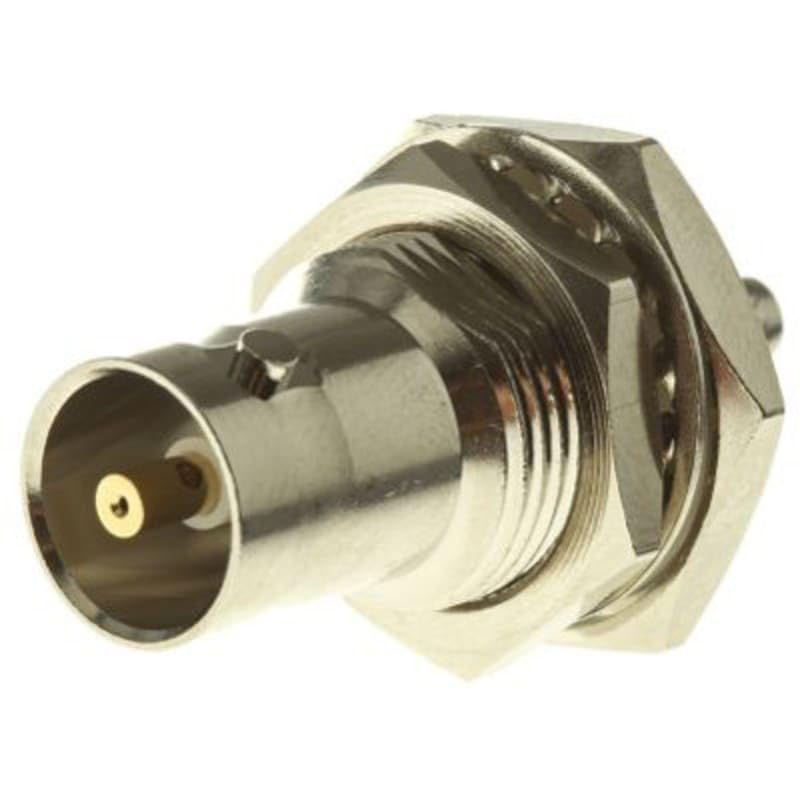 Straight Panel Mount BNC Connector 75 Ohm Crimp Term. Nickel RG179, Pack of 1, MFR: 5463923
