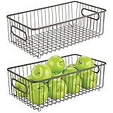 mDesign Metal Farmhouse Kitchen Pantry Food Storage Organizer Basket Bin - Wire Grid Design - for Cabinets, Cupboards, Shelves, Countertops - Holds Potatoes, Onions, Fruit - Large, 2 Pack - Bronze