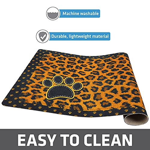 Drymate Pet Bowl Placemat, Dog & Cat Food Feeding Mat - Absorbent Fabric, Waterproof Backing, Slip-Resistant - Machine Washable/Durable (Usa Made) (12” X 20”) (Leopard Tan) #TOP3