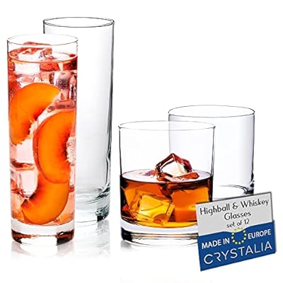 Volarium Tumbler and Rocks Glasses Set of 6, Heavy Base Highball Glasses and Lowball Glasses Set for Drinking Water, Juice, Cocktails, Whiskey, Wine, Scotch, and Irish Whisky, 12 Pcs
