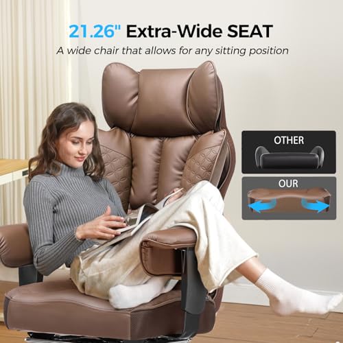 COMHOMA Big and Tall Office Chair 400LBS Wide Ergonomic Gaming Chair with Deluxe Embossing Designed Leather with Foot Rest,150°Reclining Adjustable Armrests Pocket Spring Back Support and Pillow