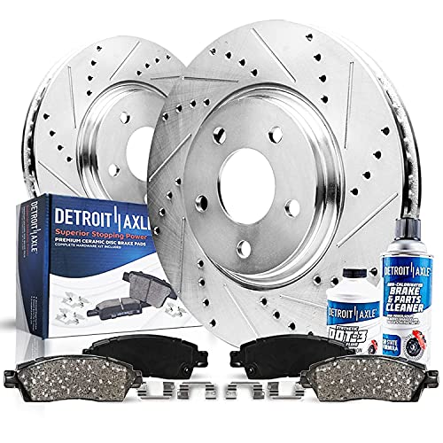 Image of Detroit Axle - Front Brake Kit for 2005-2010 Honda Odyssey | Drilled and Slotted Disc Brake Rotors Ceramic Brake Pads with Hardware 2006 2007 2008 2009 Replacement