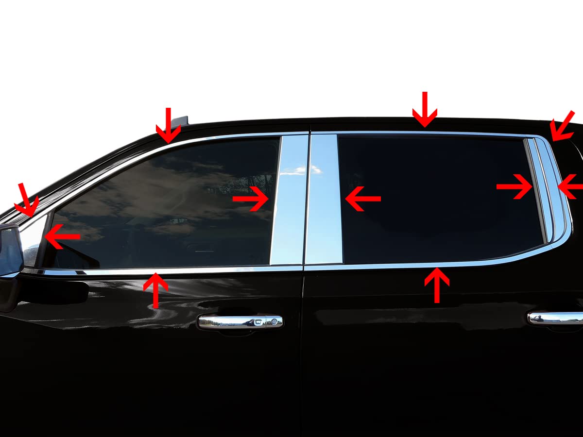 GenX Trims22 Piece Chrome Stainless Steel Window Trim Package Compatible with 2019-2025 Silverado 1500 Crew Cab