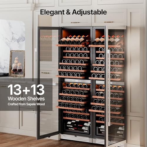 Image of Ca'Lefort 24 Inch Wine Fridge Set, 310 Bottle Capacity Dual Zone Wine Cooler Refrigerator, Built-in Glass Door Wine Fridge with Adjustable Shelves & 3 LED Lighting for Home Bar Kitchen (Two 24 inch Units)
