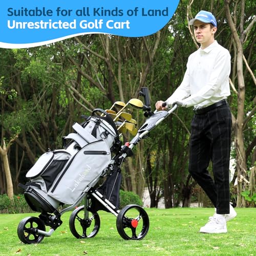 Image of Lakehood Golf Push Cart - 3 Wheel Golf Cart for Easy Transport & Storage, Height-Adjustable Handle for All Ages, Push Golf cart - Perfect for Golf Courses & Practice Sessions