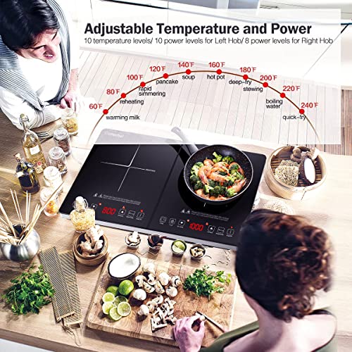 Double Induction Cooktop AMZCHEF Induction Cooker 2 Burners, Low Noise Electric Cooktops With 1800W Sensor Touch, 10 Temperature & Power Levels,Independent Control,3-hour Timer, Safety Lock - Image 5