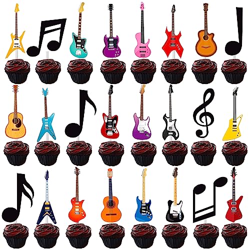 C L Cooper Life CUPCAKE TOPPER-185 Guitar Party Cupcake Toppers 48Pcs Rock Guitar Birthday Cake Picks Music Notes Cupcake Toppers Guitars Party Decorations thumb #1