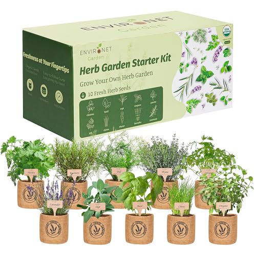 10 Indoor Herb Garden Kit- Burlap Pots, Organic Seeds, Herb Garde...