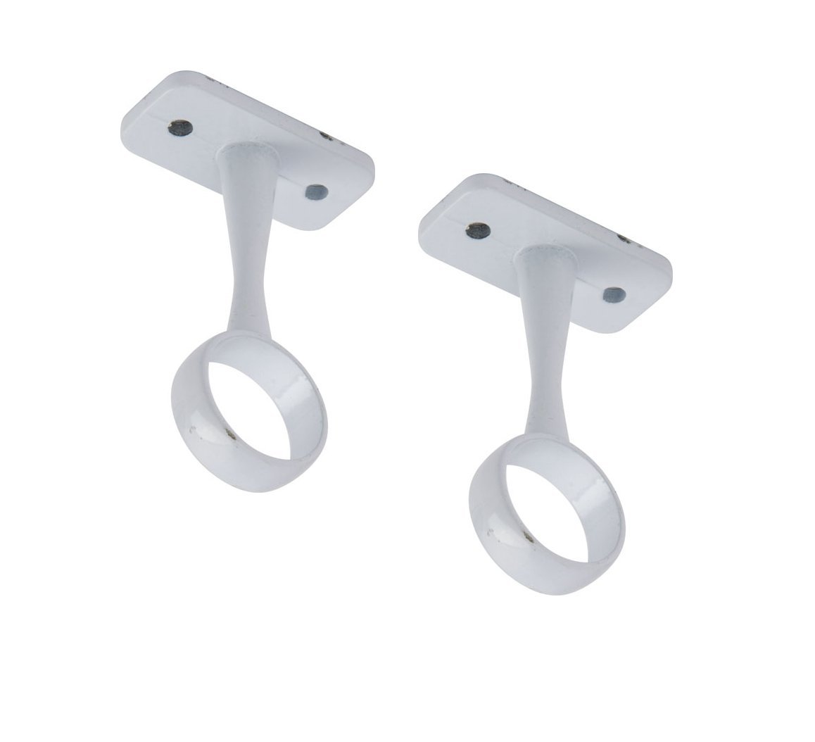 White Brackets for 19mm Round Wardrobe Rail Centre Supports With Screws