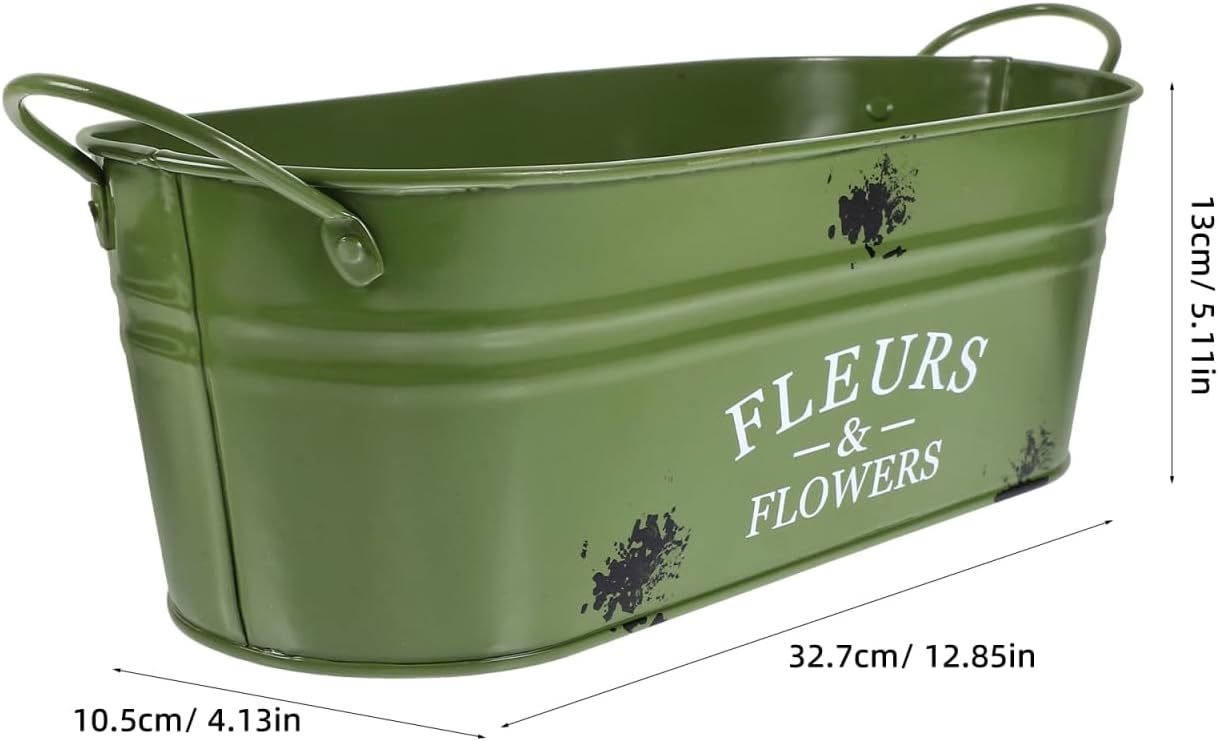 Vintage Galvanized Iron Bucket Oval Plant Planter Flowerpot Vase Rustic Garden Decor for Flowers and Succulents